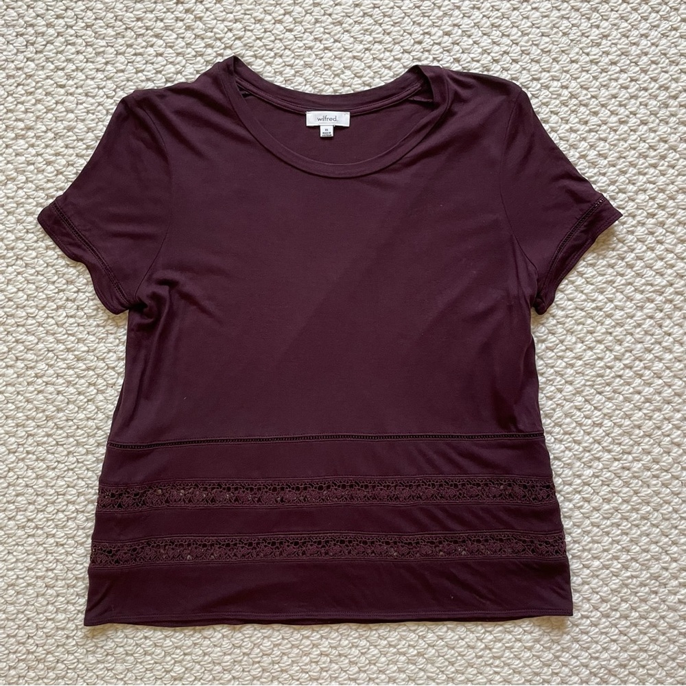 Aritzia Wilfred burgundy top with crocheted insets